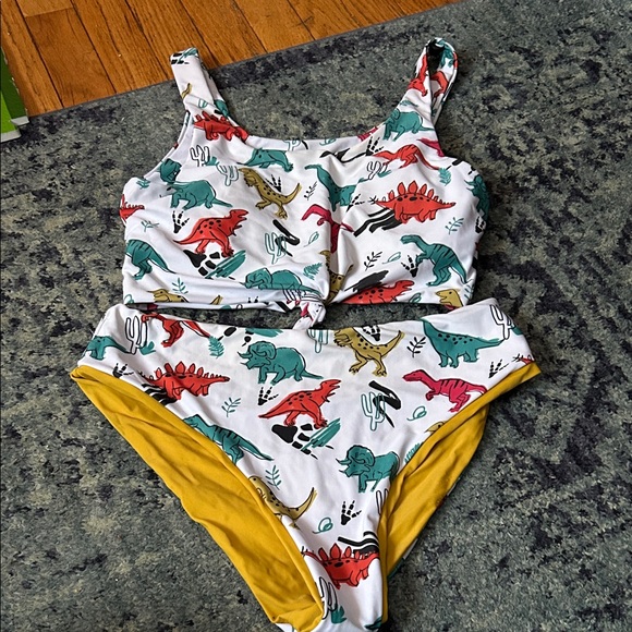 Zaful Other - Dinosaur Print Swimsuit - Multicolor